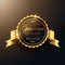 Genuine quality award golden label badge design with ribbon