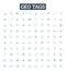 Geo tags vector line icons set. Geolocation, Geotagging, Geo-tags, Coordinates, GPS, Latitude, Longitude illustration