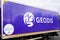 Geodis logo brand and text sign on side logistic panel truck from sncf french