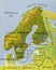 Geographic map of European Scandinavian part close