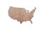 Geographic map of the United States of America with glittering texture of sequins in rose gold color. The shimmering