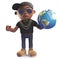Geographically minded black hiphop rapper with globe of the Earth, 3d illustration