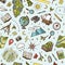 Geography symbols seamless pattern. Equipments for web banners background. Vintage outline sketch for web banners