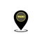 Geolocation, taxi location. Map pin with taxi checks icon on isolated white background. EPS 10 vector