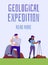 Geological expedition and exploration of mineral resources banner, flat vector.