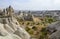 Geological mountain formations with dovecotes of the Pigeon valley in Goreme, Cappadocia, Turkey