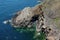 Geological study and seascape of cliffs, pembrokeshire, wales.