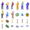 Geologist icons set isometric vector. Oil gas