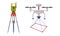 Geology Instrument and Tool with Tacheometer on Tripod and Copter Vector Set