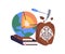 Geology science education concept. Earth planet section with core, fossils and geological books for study at school