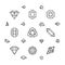 Geometric 3d crystal shapes, diamond, gems thin line vector icons