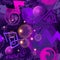 Geometric 3d seamless pattern. Futuristic fantasy ornaments. Glowing watercolor background. Repeat glow dirty backdrop in violet