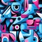 Geometric abstract pattern with blue and pink colors and layered composition (tiled)