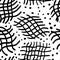 Geometric background with fragments of the mesh and dot Memphis. Black and white background. Vector