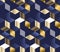 Geometric blue and gold cubes luxury seamless pattern