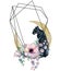 Geometric botanical design frame. Wild panther, moons, flowers, leaves and herbs.