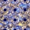 Geometric colorful arabesque on a dark texture in arabesque style. Seamless pattern textured with melange texture