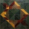 Geometric Composition: A Green, Gold, And Brown Tile