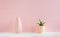 Geometric composition of pink ceramic vases. The decor of the interior. The concept of minimalism