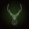 Geometric deer head on dark green background.