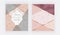 Geometric design with pink, grey, rose gold foil triangular shapes, golden lines on the marble texture. Modern template for banner