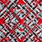 A geometric design with squares and rectangles arranged in a plaid pattern, in shades of red and black3, Generative AI