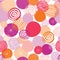 Geometric doodle shapes pink, orange, coral, and peach on a white background. Circles vector seamless pattern. Abstract geometric