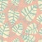 Geometric flat leaves seamless pattern on pink background. Simple grunge botanical backdrop. Foliage wallpaper