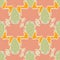 Geometric frog pattern with rain boots. Green, yellow and pink surface design background