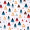 Geometric futuristic seamless pattern with multicolored triangle shapes on white background