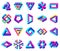 Geometric impossible shapes. Paradox triangle, square and circular figures, optical illusion vector symbols set