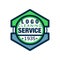 Geometric logo for home and office cleaning agency. Premium quality services. Line style icon with green and blue fill