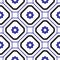 Geometric mediterranean blue and white rhombus seamless tile pattern.