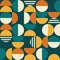 Geometric mid-century modern vector seamless pattern - 60`s and 70`s minimalist textile design with circles