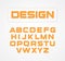 Geometric minimalist technological design font. Alphabet symbols, vector collection. Orange stylized letter set.