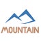 Geometric mountain symbol with text and logo.