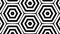 Geometric moving black psychedelic pattern, hexagonal seamless looping background with honeycomb
