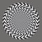 Geometric optical illusion with arrows. White and black psychedelic circle