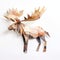 Geometric Paper Moose Sculpture With Watercolour On White Background