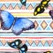 Geometric pattern with butterflies. Repeating pattern - decorative ornamental design. Watercolor