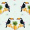 Geometric Pineapple and Toucan Background. Tropical Bird