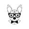 Geometric portrait of a French bulldog wearing glasses and a bow tie.