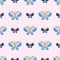 Geometric Retro Cream and Classic Blue Butterfly Seamless Vector Pattern Design. Nature Wildlife Vintage Swatch