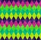 Geometric seamless harlequin pattern from rows of rhombuses in green, pink and purple