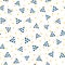 Geometric seamless pattern drawn by hand. Repeated triangles and round dots.