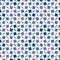 Geometric seamless repeat pattern. Classic blue, turquoise, purple and salmon rose on a white background.