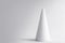 Geometric shape of a cone on a white gray background. Light shadow drawing. Copy space