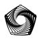 Geometric shape, design element with inward rotation. Swirl, spiral, twist, and whirl effect mandala, motif. Abstract circular
