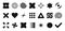 Geometric shapes and black brutalism forms. Modern trendy minimalist basic figures, stars, heart, spiral, circles