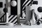 Geometric shapes, black and white, striped patterns, various forms